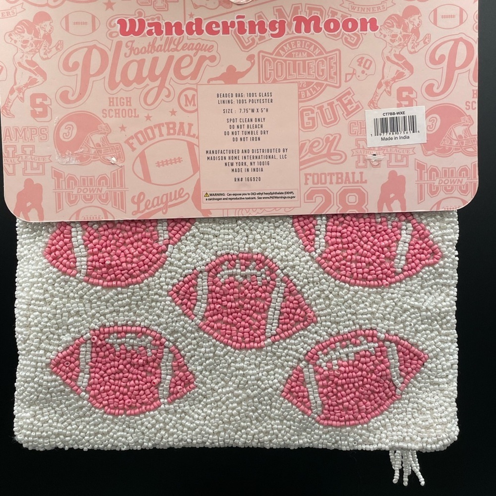 Wandering Moon Pink Football Beaded Travel Pouch Coin Purse Handmade in India - Picture 2 of 5